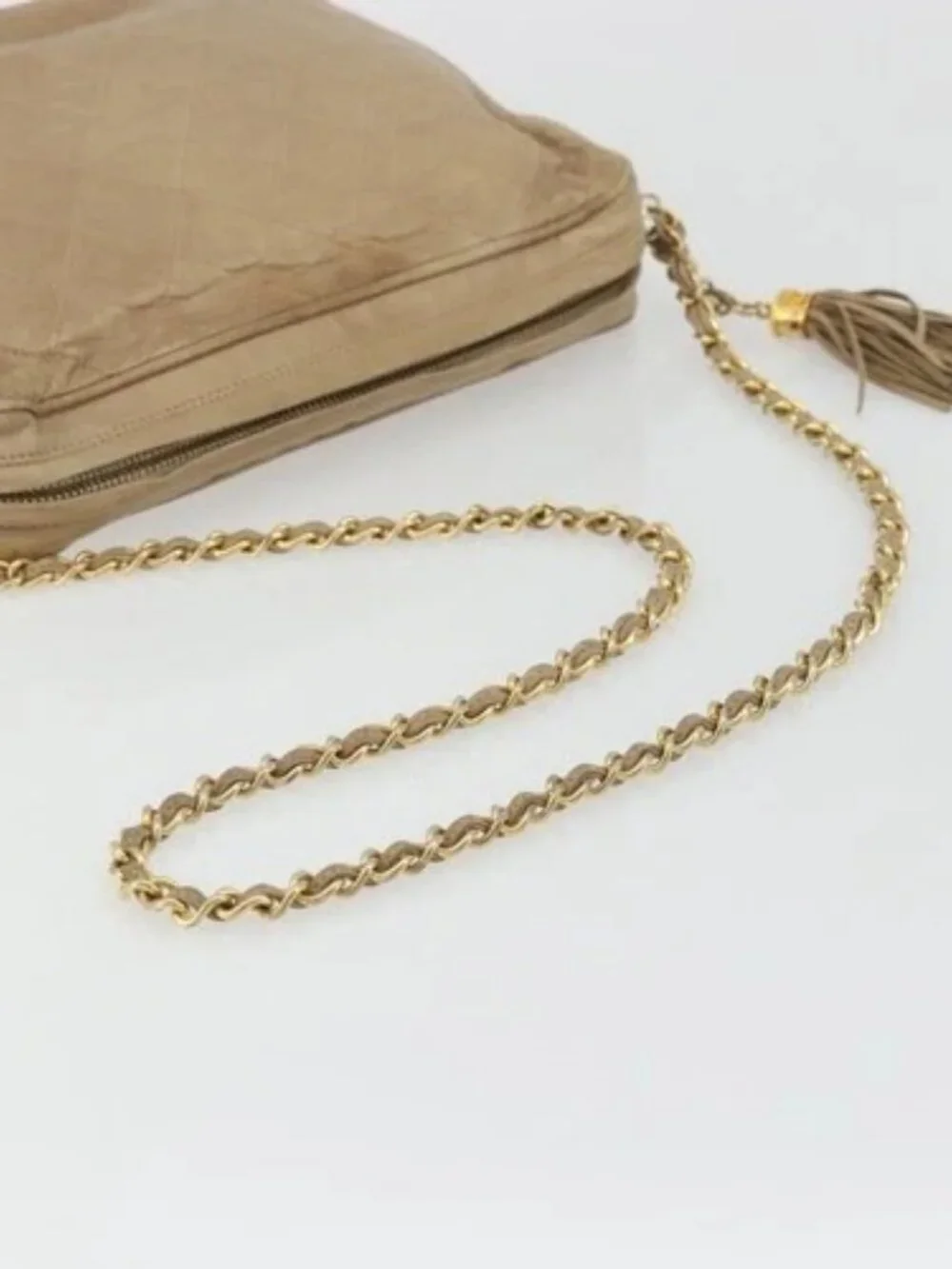 CHANEL Matelasse Chain Shoulder Bag Lamb Skin Beige Gold CC Auth BA11860